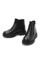 Woman Black Zippered Thick Sole Leather Boat | Derimod