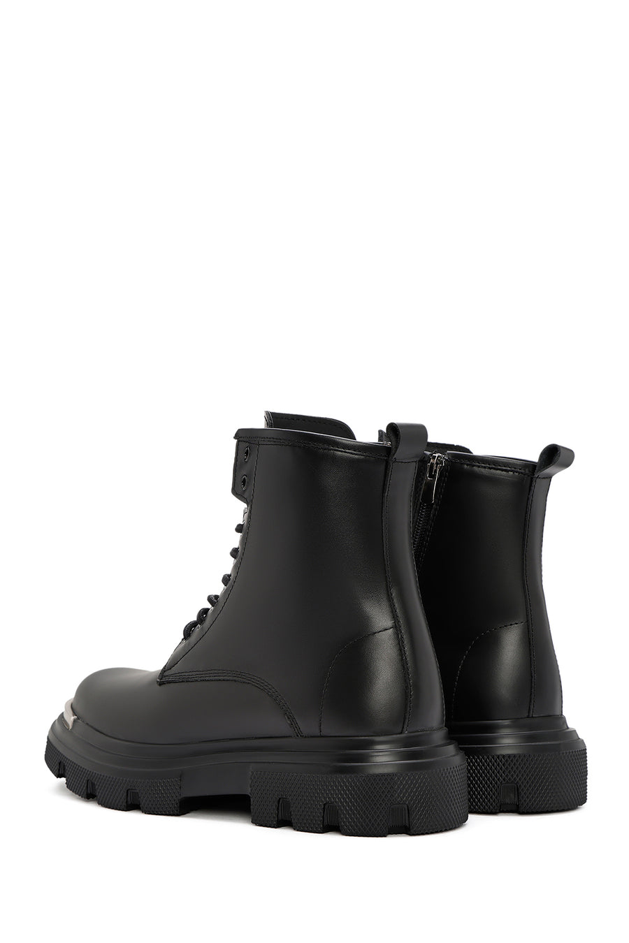 
Men's Black Lace-Up Zippered Leather Combat Boot
