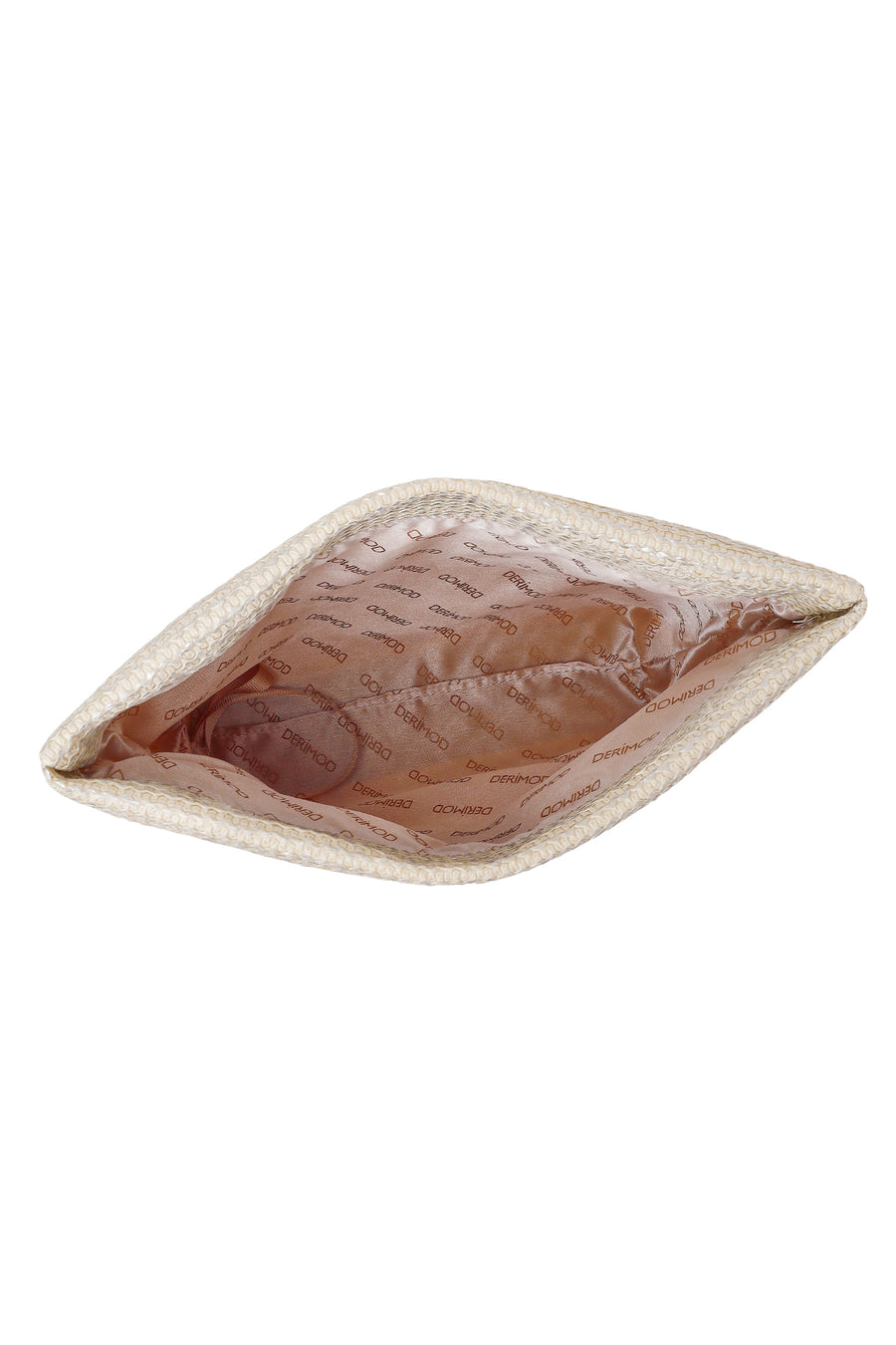 Woman Beige Braided Clutch Bag