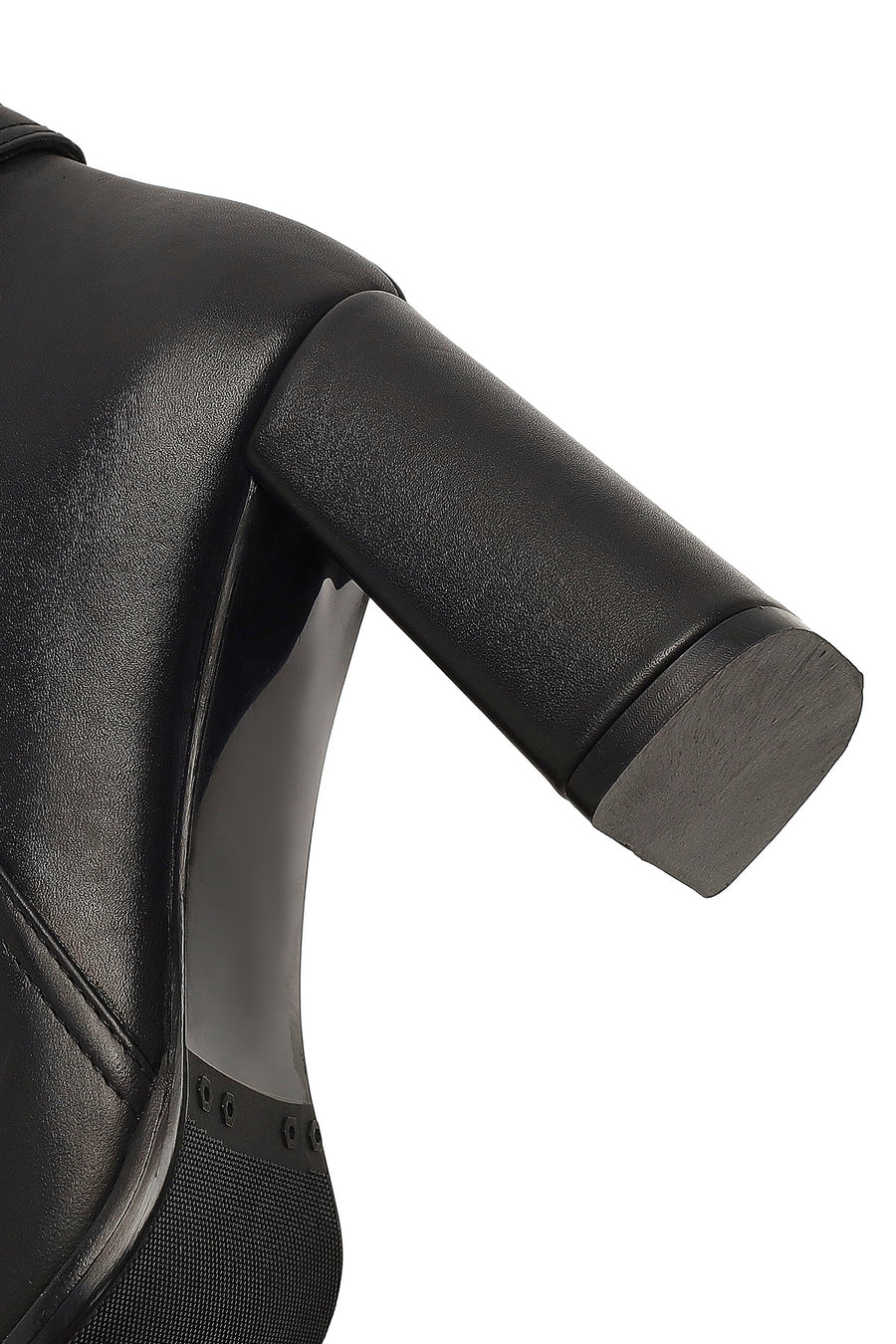 Women's Black Buckled Zippered Thick Heeled Leather Boot