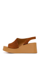 Woman Dark Powder Pink Wedge-Heel Suede Leather Comfort Sandal | Derimod