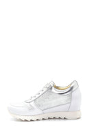 Women's Silver Leather Wedge Heel Sneaker | Derimod