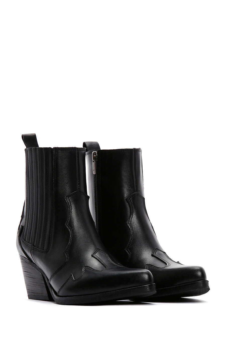 Women's Black Leather Cowboy Western Heeled Boots