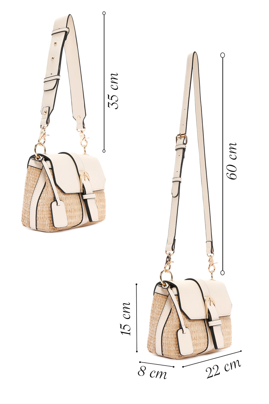Woman White Long-Strap Straw Shoulder Bag