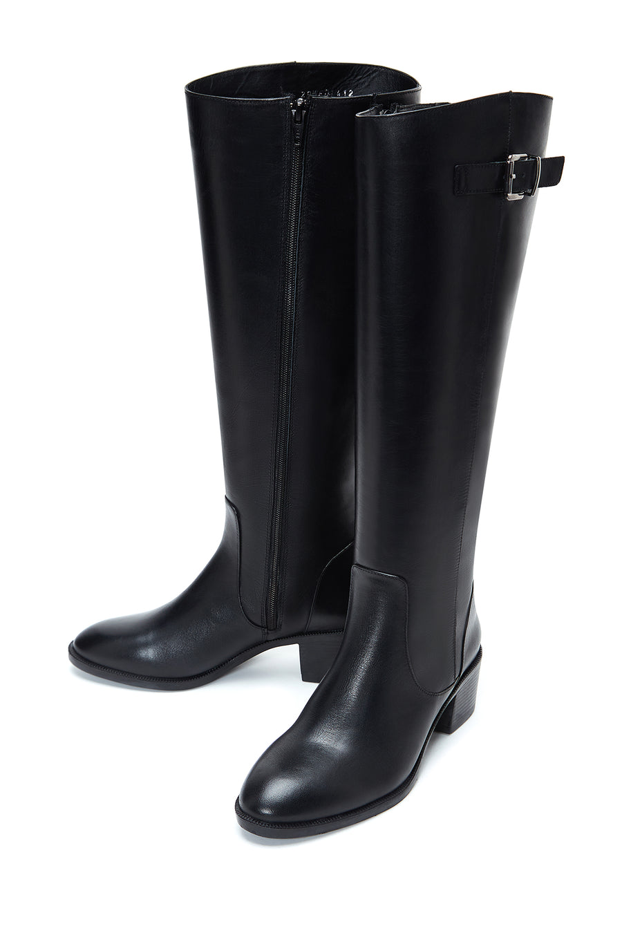 Women's Black Leather Buckle Boots