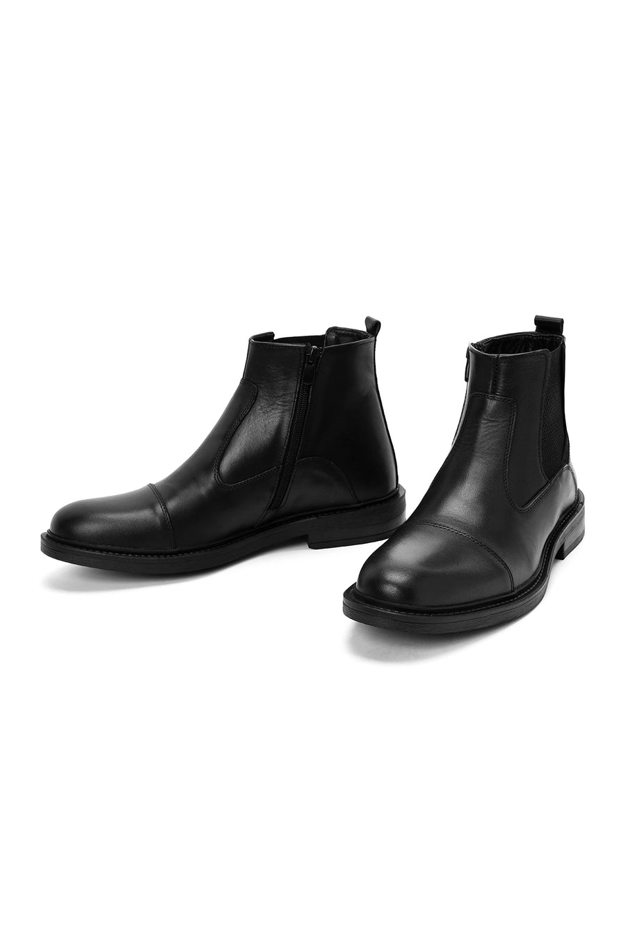 Men's Black Zippered Leather Casual Boots