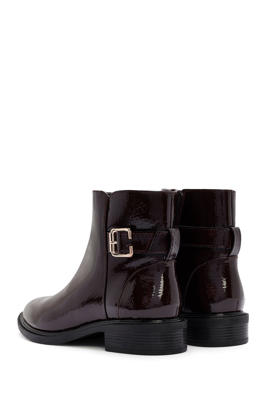 Women's Burgundy Zippered Patent Leather Boots