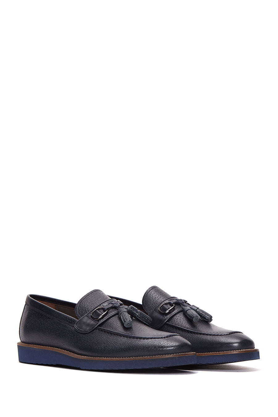 Erkek Lacivert Deri Baskılı Casual Loafer