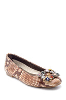 Women's Leather Snakeskin Patterned Stone Ballerinas | Derimod