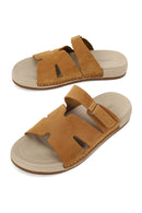 Woman Camel Strappy Nubuck Leather Slipper | Derimod