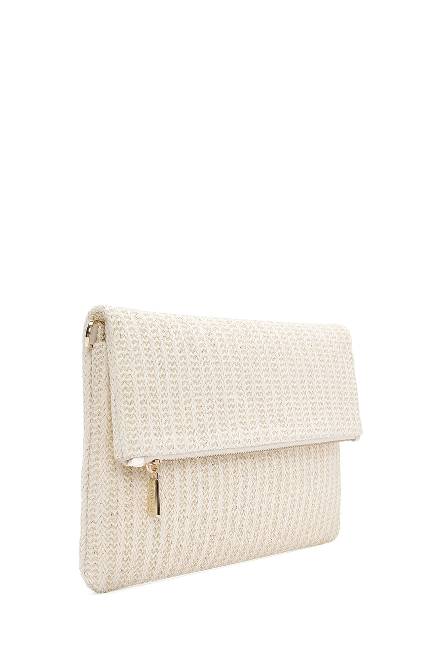 Women's Cream Long Chain Strap Straw Clutch Bag