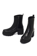 Women's Black Zippered Thick Heeled Leather Boot | Derimod