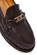 Women's Brown Buckled Leather Loafer | Derimod
