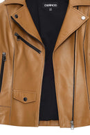Bella Kadın Camel Biker Kısa Deri Ceket | Derimod