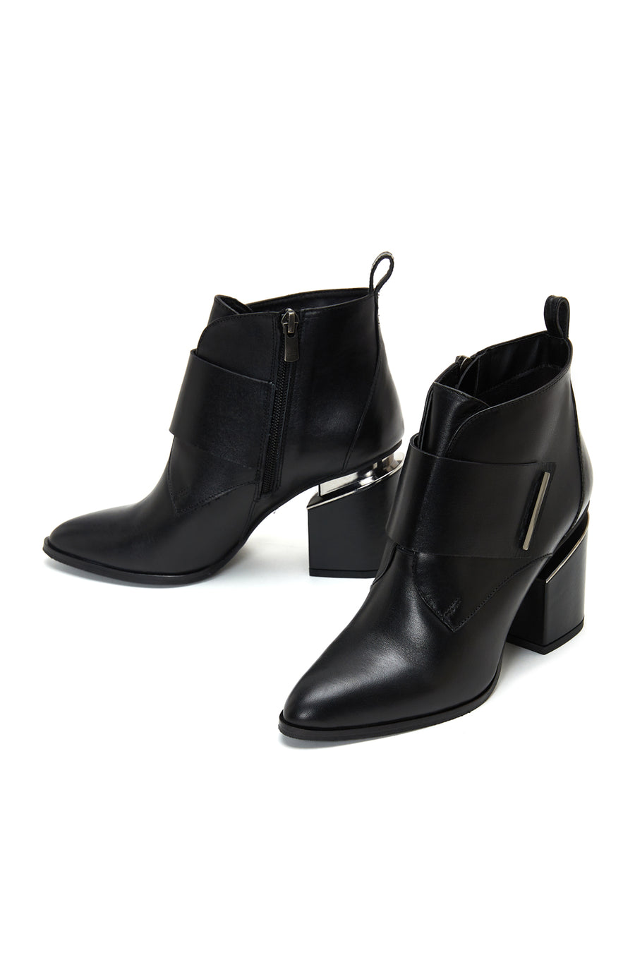 Women's Black Leather Heeled Boots