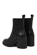 Women's Black Zippered Thick Heeled Leather Boots | Derimod