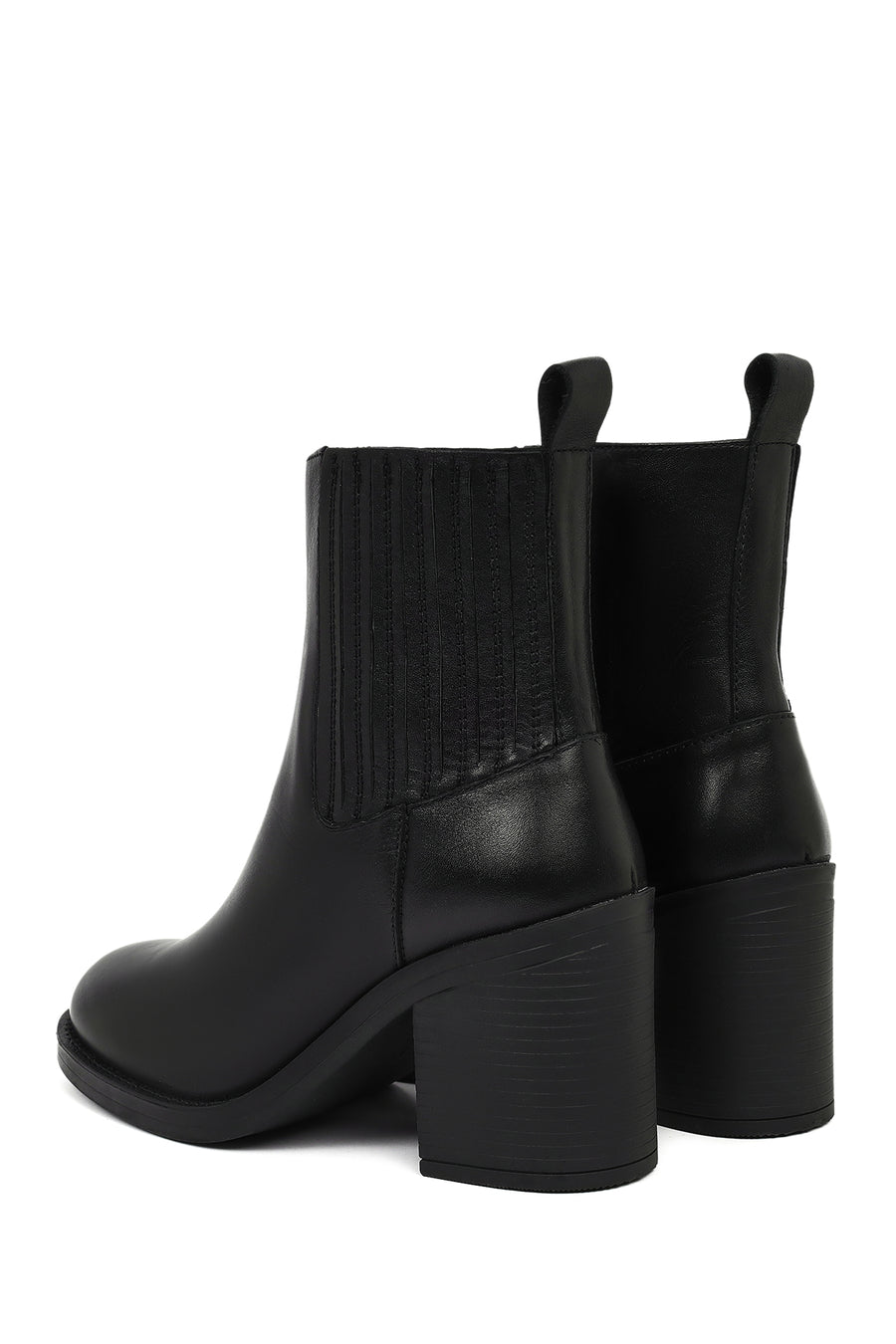 Women's Black Zippered Thick Heeled Leather Boots