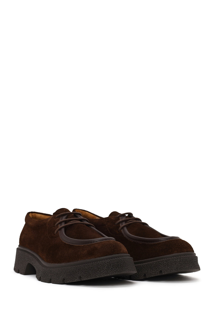 Woman Brown Lace-Up Thick-Soled Suede Casual Shoes