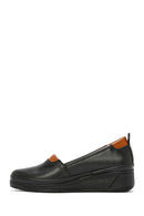 Women's Black Platform Heel Leather Comfort Loafer | Derimod