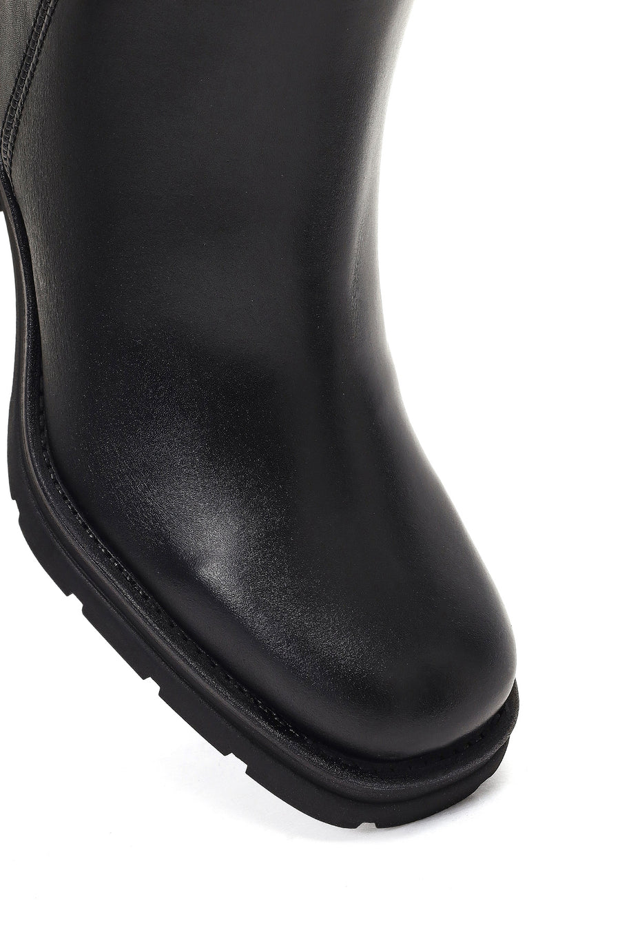 Women's Black Zippered Thick Heeled Leather Boot