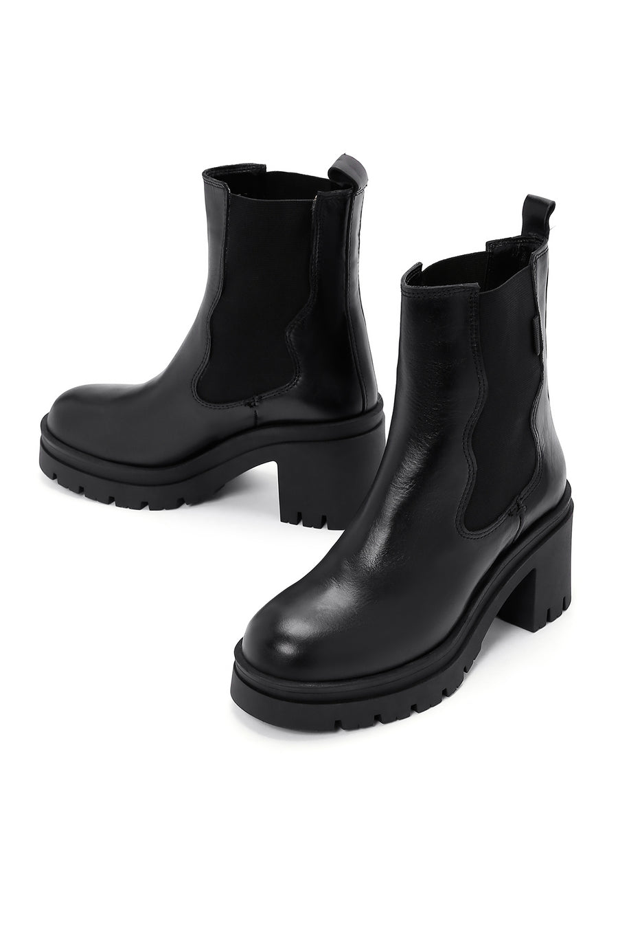 Women's Black Leather Heeled Chelsea Boots