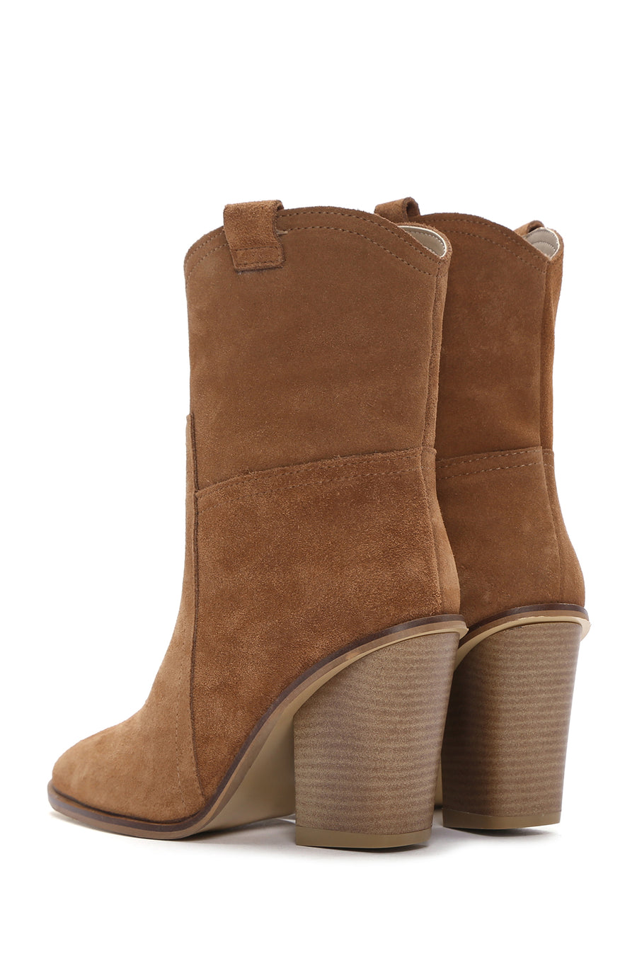Women's Tan Thick Heeled Suede Cowboy Boots