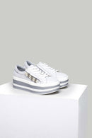 Silver High-Sole Women's Leather Sneaker | Derimod