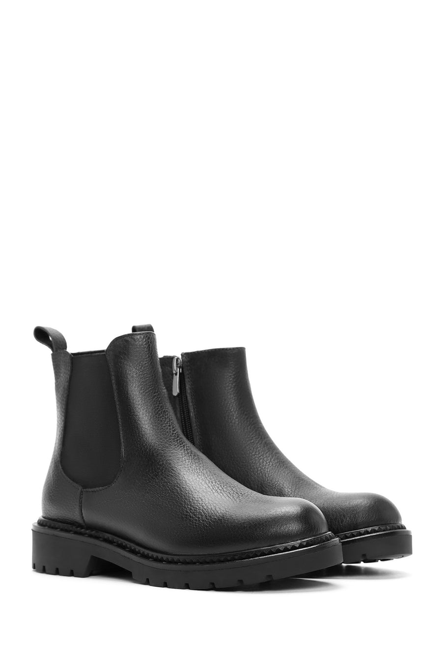 Women's Black Zippered Leather Chelsea Boots