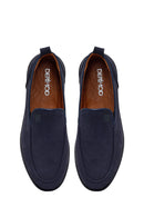 Male Navy Nubuck Leather Loafer | Derimod