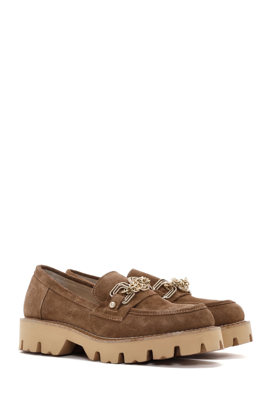 Women's Tan Suede Leather Buckle Masculine Loafer
