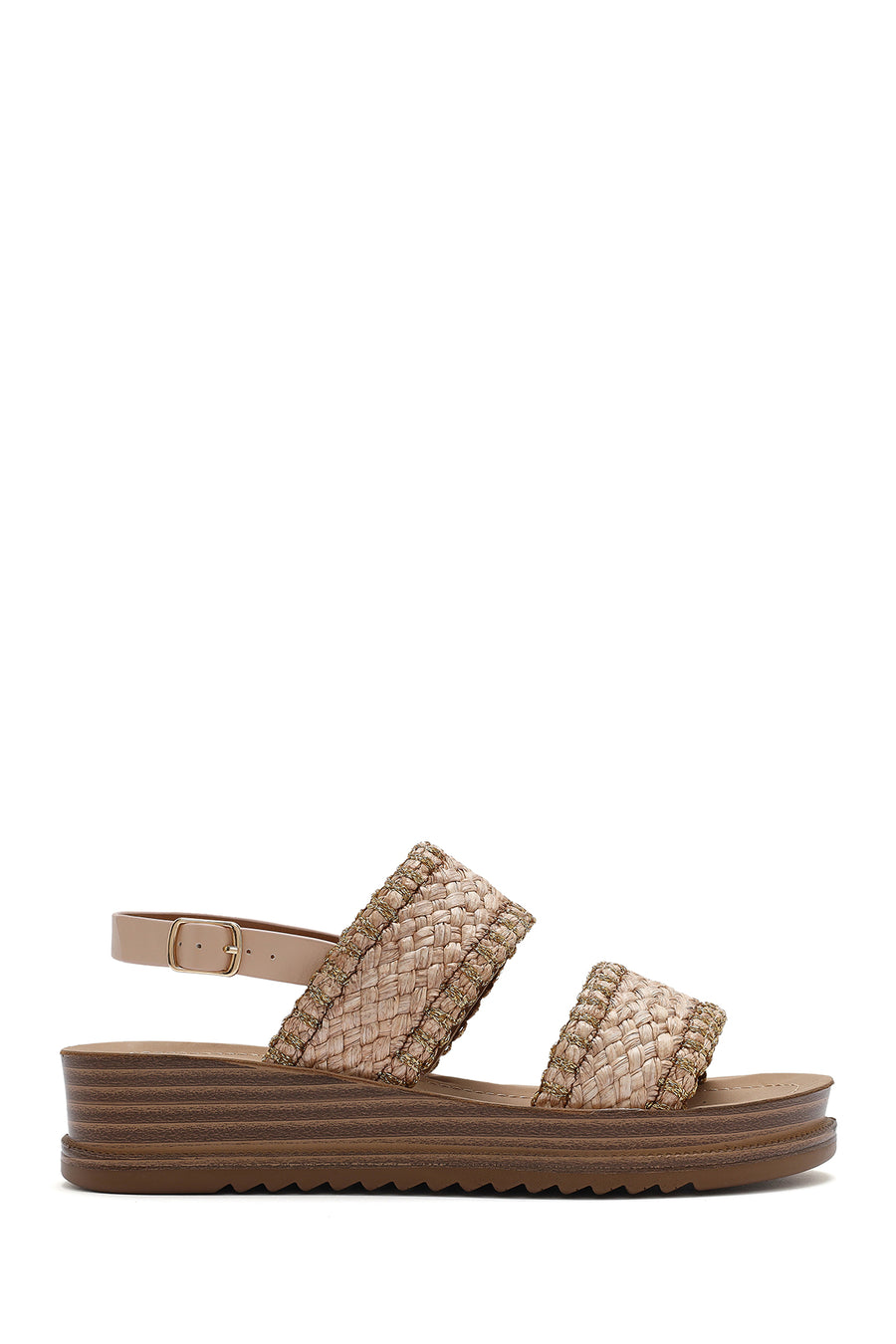Women's Beige Ankle Buckle Thick Soled Straw Sandals 25SFE4653M7 | Derimod