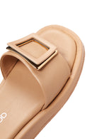 Women's Beige Leather Thick Soled Slippers | Derimod