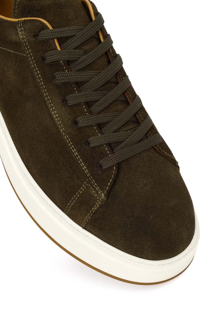 Erkek Haki Bağcıklı Kalın Tabanlı Süet Deri Sneaker