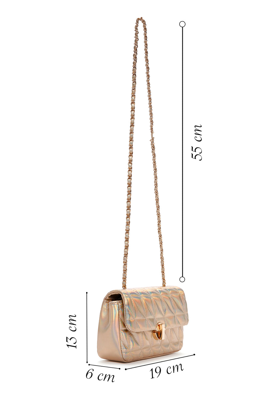 Women's Gold Long Strap Quilted Crossbody Bag
