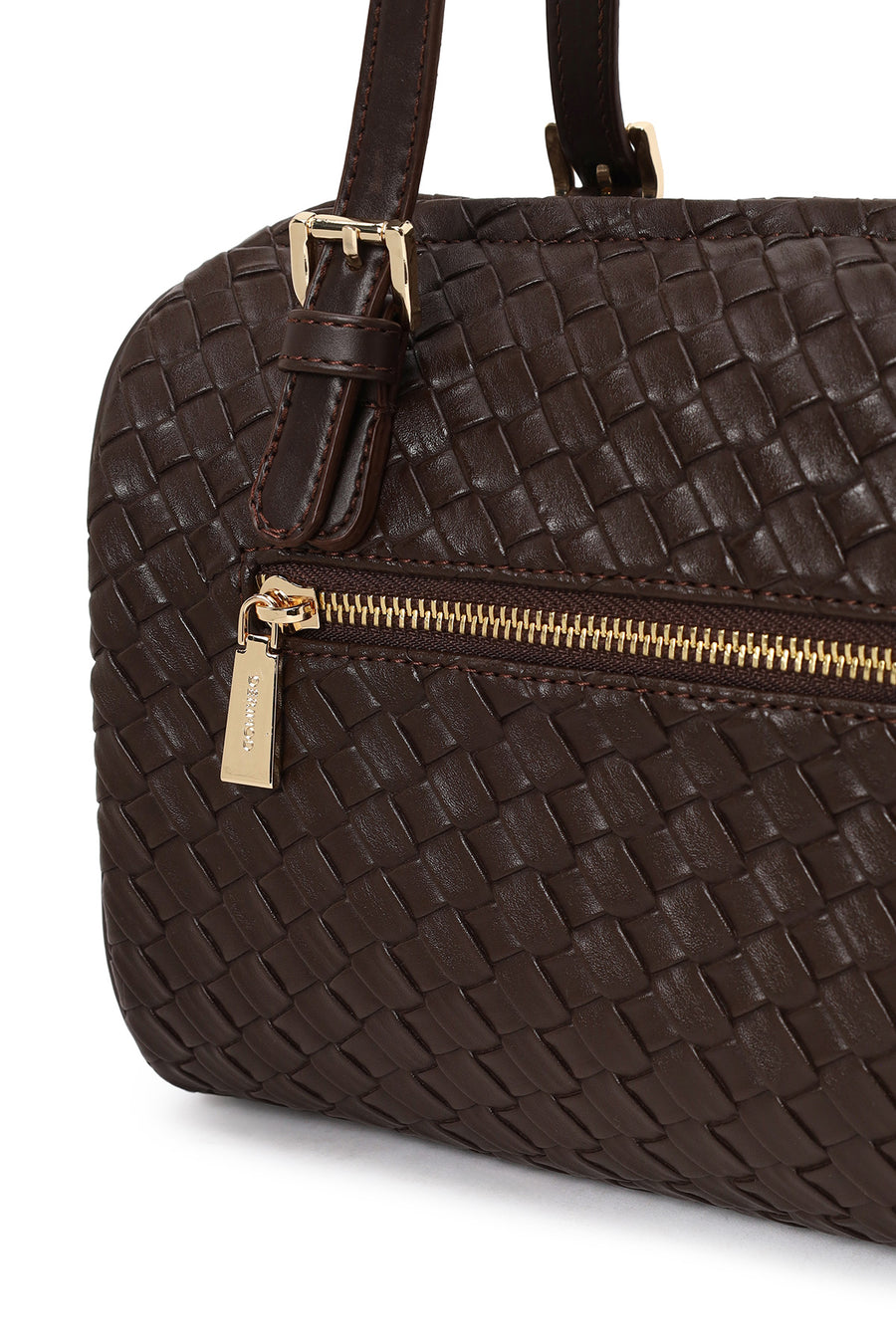 Woman Brown Long-Strap Knitted Shoulder Bag