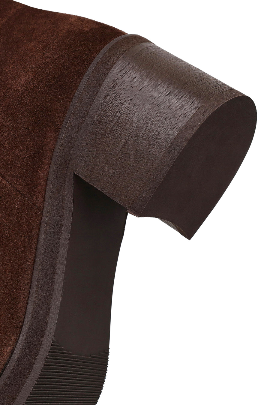 Woman Brown Thick Heeled Suede Boots