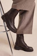 Woman Brown Zip Closure Thick-Soled Leather Combat Boots | Derimod
