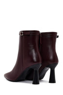 Women's Burgundy Zip-Up Leather Heeled Boots | Derimod