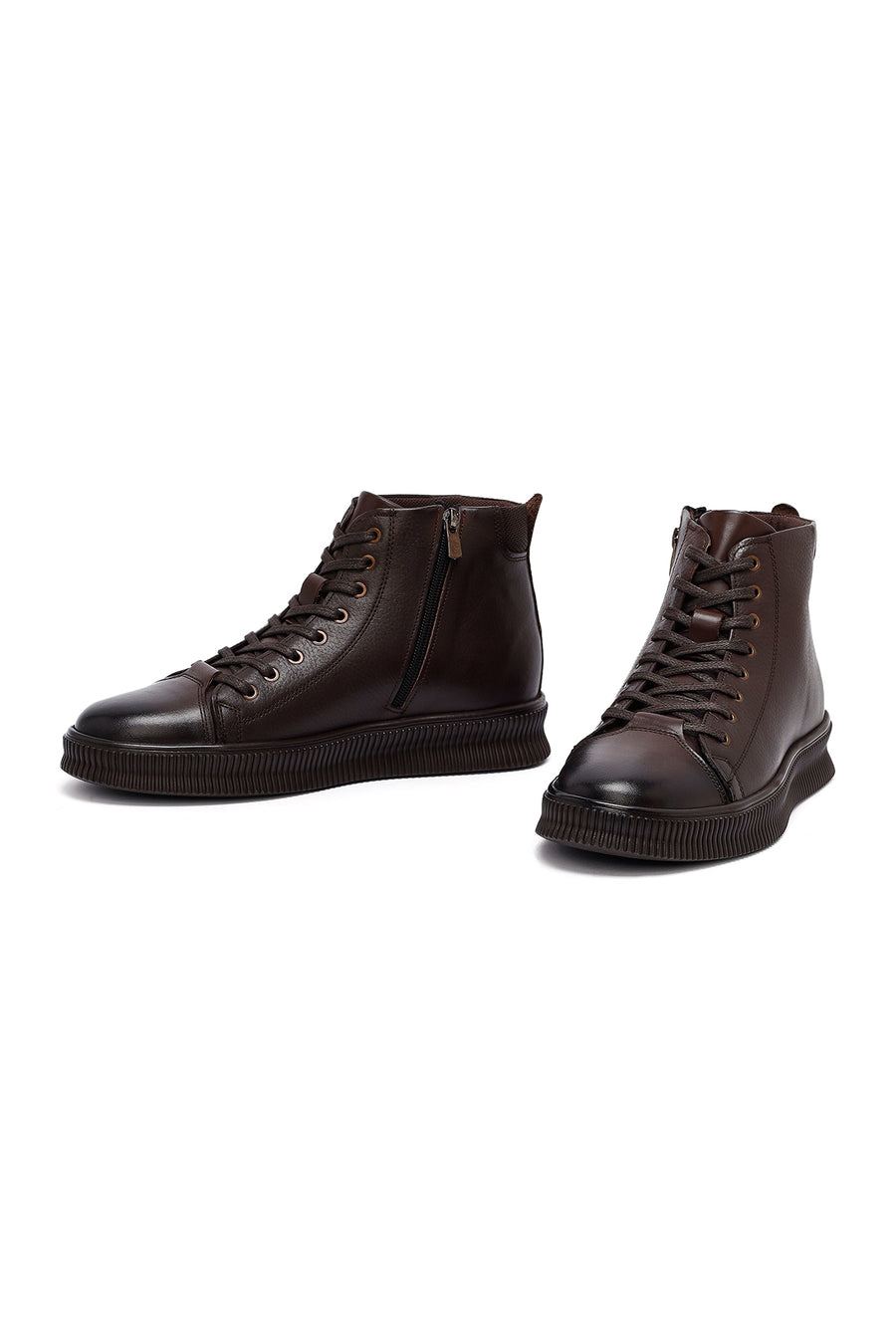 Male Brown Lace-Up Zip Closure Leather Sport Boots