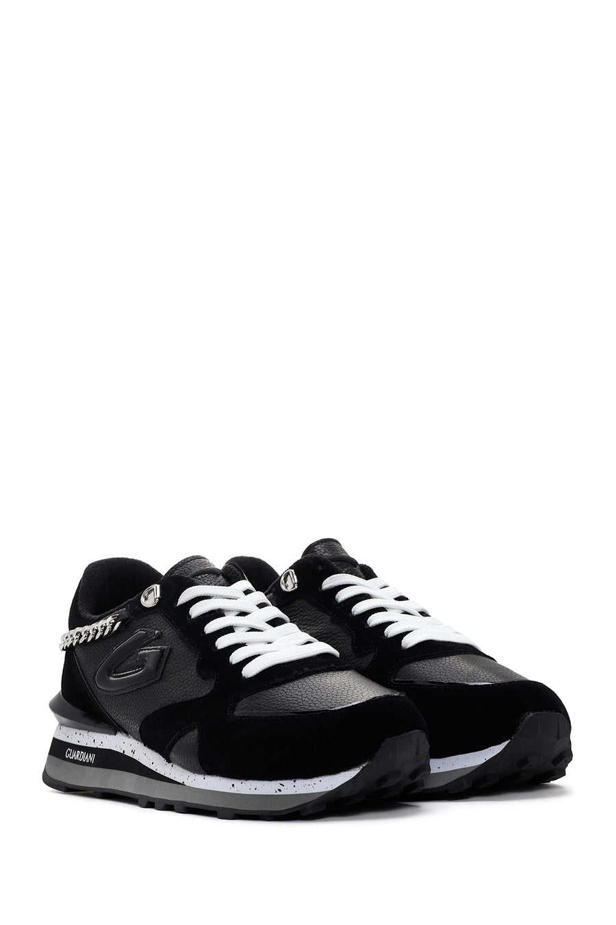 Alberto Guardiani Women's Black Wen Leather Thick Soled Sneaker