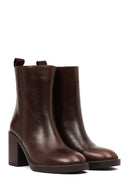 Woman Brown Zip Closure Chunky Heeled Leather Boots | Derimod