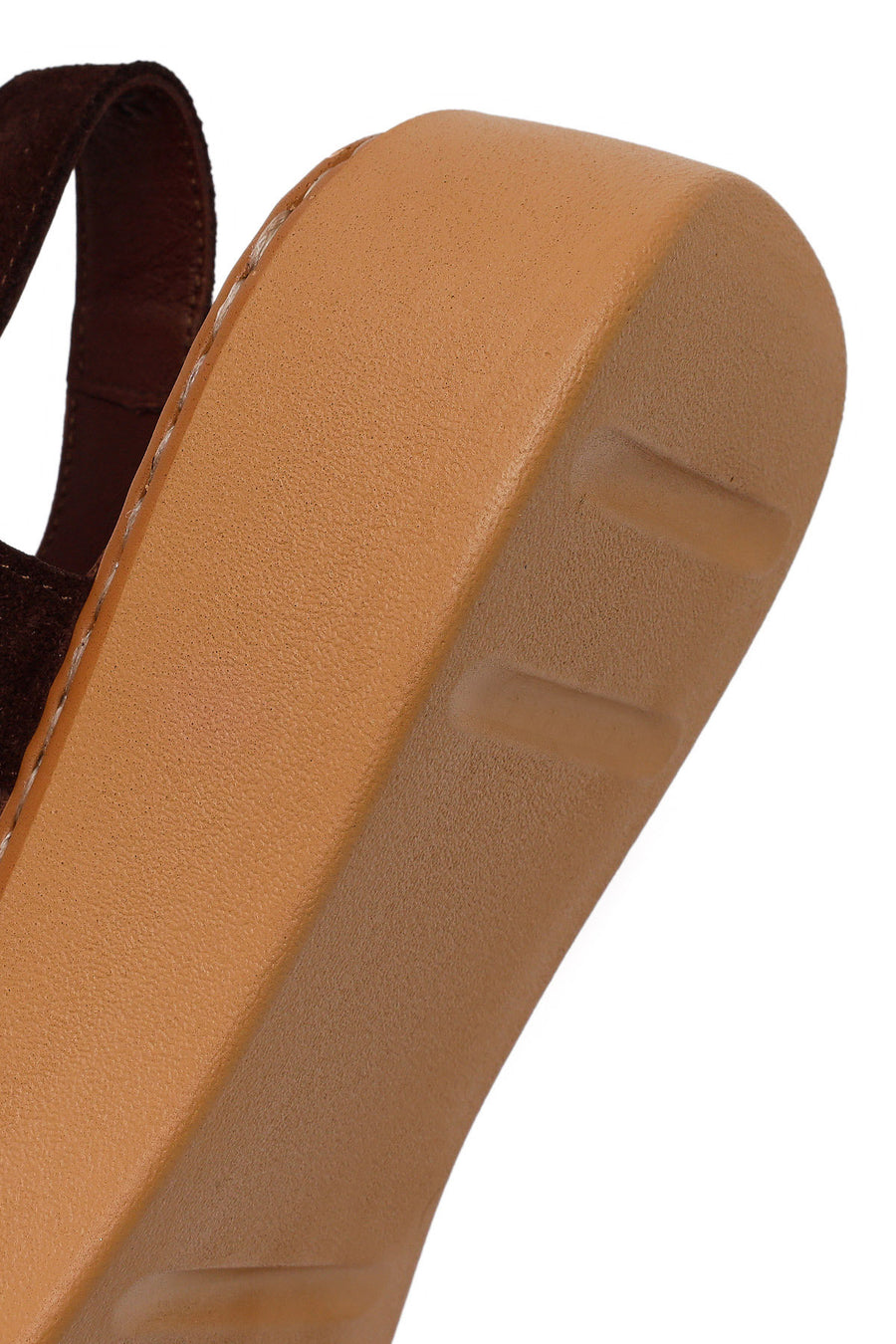 Woman Brown Ankle-Buckle Thick-Soled Suede Comfort Sandal