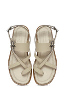 Woman Beige Wrist Strap Fingertips Leather Sandals | Derimod