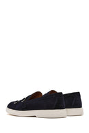 Men's Navy Blue Double Buckle Suede Leather Loafer | Derimod