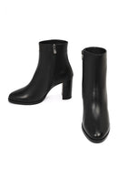 Women's Black Zippered Thick Heeled Leather Boots | Derimod
