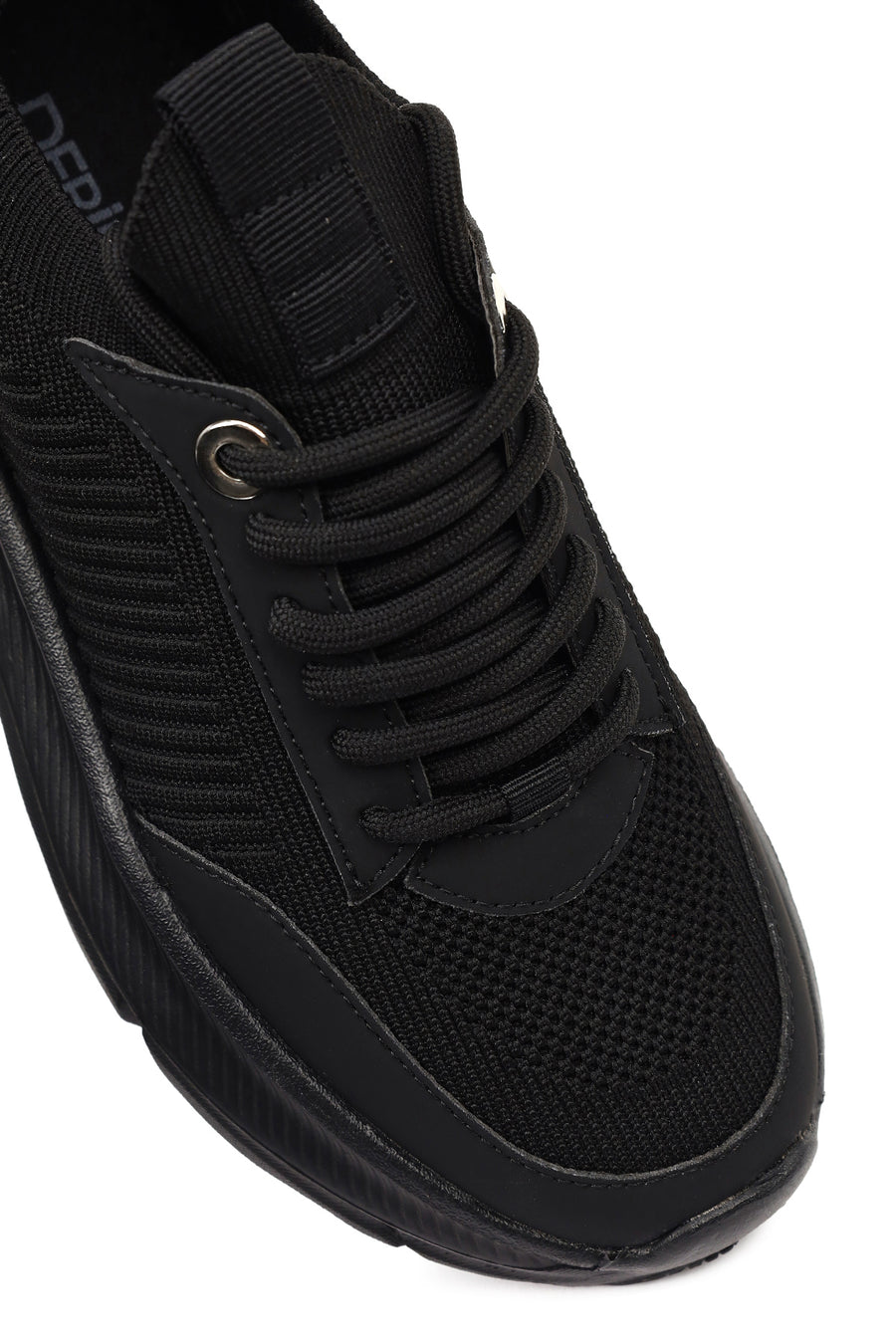 Derimod Zero Women's Black Lace-Up Thick-Soled Fabric Sneaker