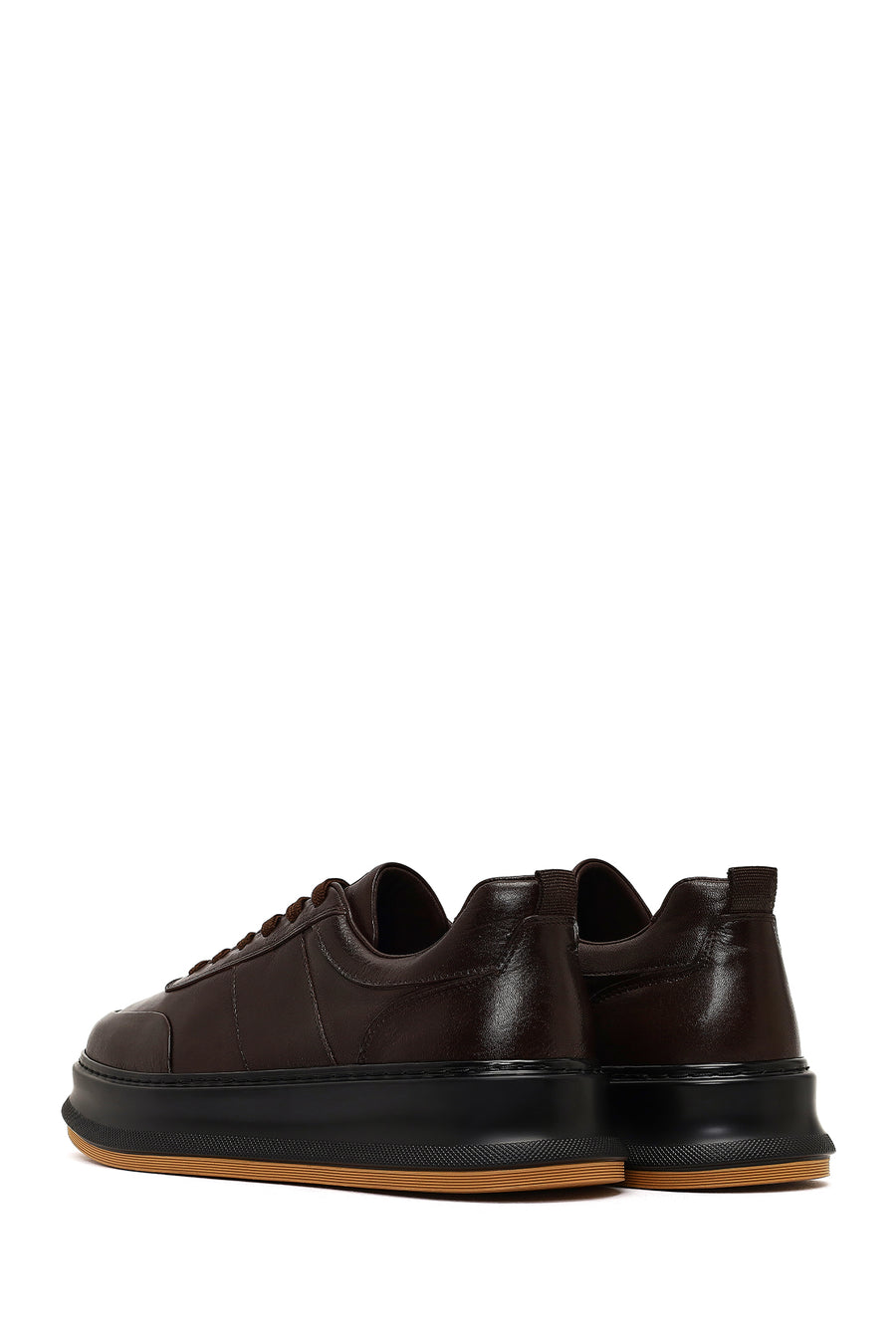 Men's Brown Lace-Up Thick-Soled Leather Sneaker
