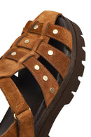 Woman Tan Strappy Thick-Soled Suede Leather Sandals | Derimod