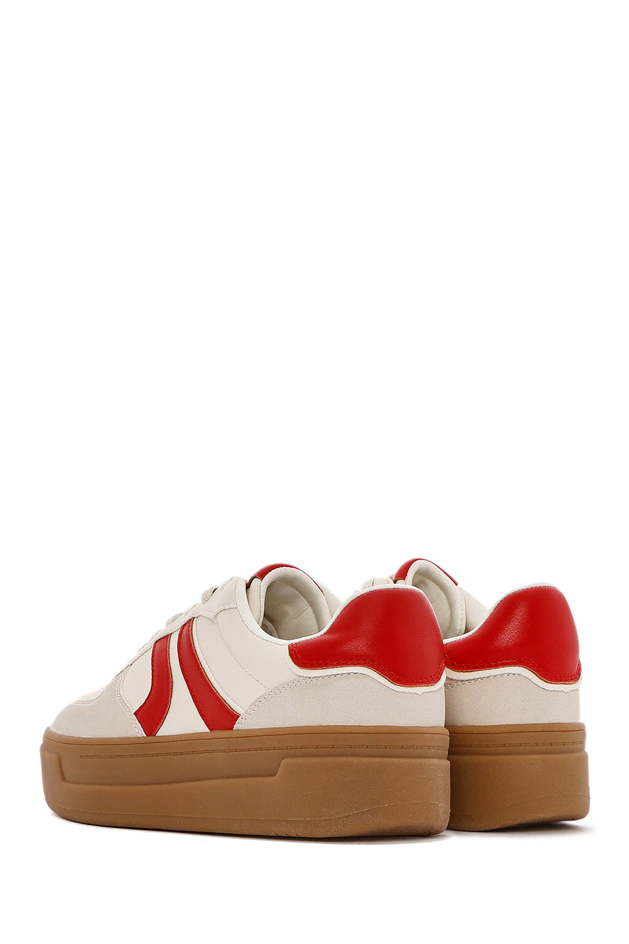 Women's Beige Lace-Up Chunky Sole Sneakers