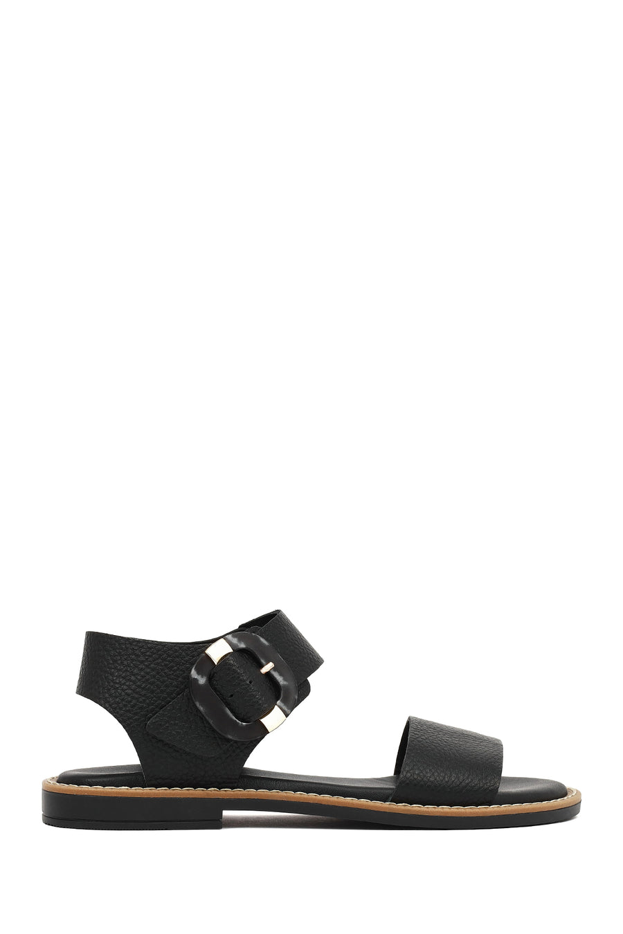 Women's Black Leather Ankle Buckle Sandals 26SFD2012FT | Derimod